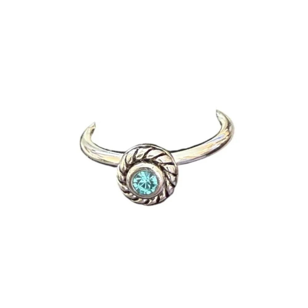 Silver Teal Blue Crystal Rope Bezel Ring Womens Size 7‎ Vintage Style